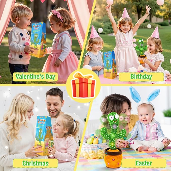 Ayeboovi Baby Toys Dancing Talking Cactus, Volume Adjustable Mimicking Recording Cactus Toy Repeats What You Say, Toddler Toys Singing Cactus with 120 Songs, Tummy Time Toys for Kids Boys Girls