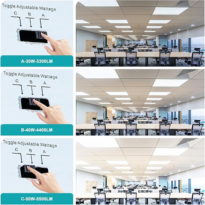 12 Pack 2x4 LED Flat Panel Lights - Drop Ceiling Light Fixture 5000K 4000K 3000K Selectable & 0-10v Dimmable, 50W 24x48 LED Light Fixture, 100-277Vac, ETL Listed