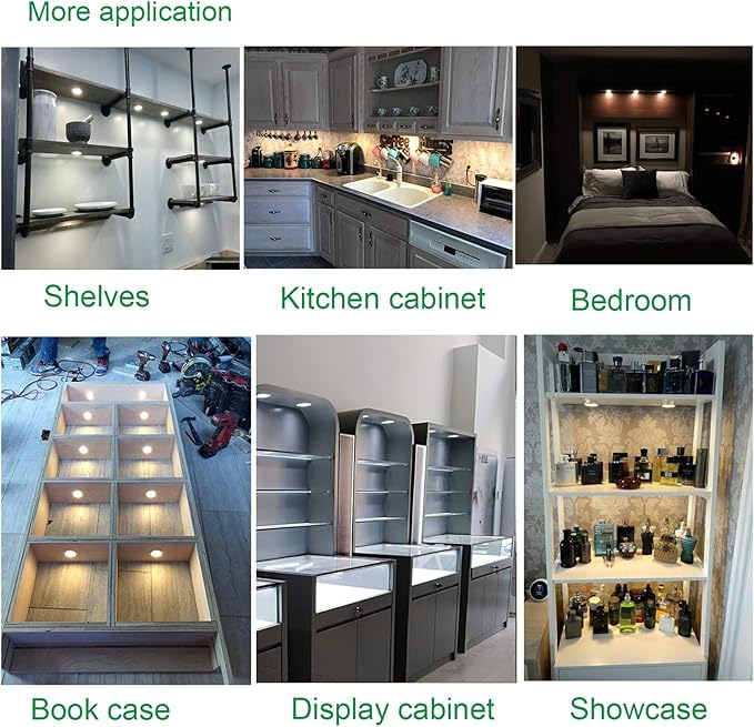 Puck Lights Bluetooth APP Smart Control Dimmable Tact Switch Under Cabinet Light Cabinet Lighting Cabinet Lights DC 12V Adaptor (Silver, Cool White Light, APP 4Pack)