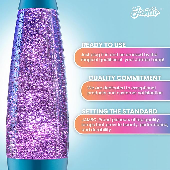 JAMBO 16" Beautiful Blue and Silver Glitter Lamp- Relaxing Mood Lighting, Night Light Nightlight, Home Decor Living Room Office Bedroom Lamp for Adults Teens Kids Glitter