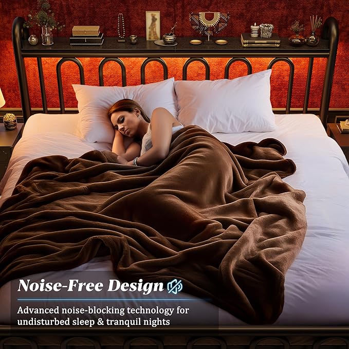 King Size Bed Frame Metal Platform Bed Frame/Victorian Headboard/LED Light/Sturdy Mattress Foundation with Under Bed Storage/No Box Spring Needed/Noise-Free/Easy Assembly, Black