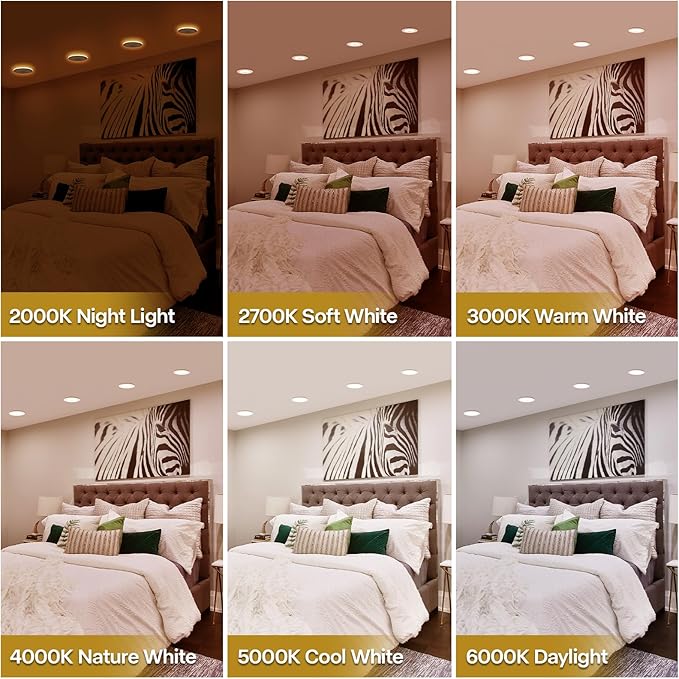 1 Pack 5/6 Inch LED Can Lights with Night Light, 5CCT Retrofit Recessed Lighting Selectable 2700K-6000K Dimmable, 12W=75W, 1200LM Downlight with Metal Smooth Trim - ETL and Energy Star Certified