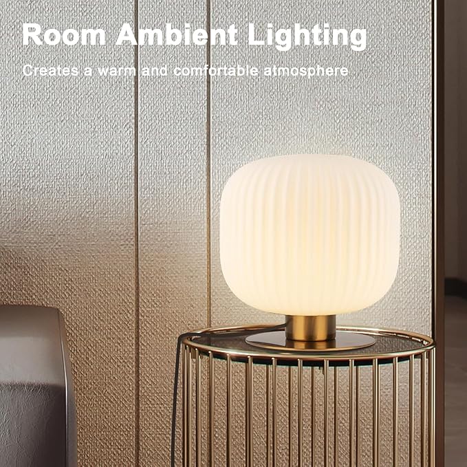 Bedroom Lamps Set of 2, White and Gold Bedside Lamp Milk Glass Table Lamp, MCM Table Lamp Vintage Nightstand Reading Lamp Small End Table Lamps for Living Room Office Study