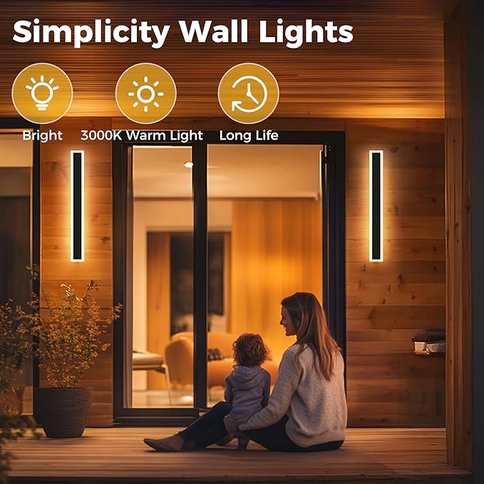 L LOHAS LED 35.4inch Long LED Modern Outdoor Wall Light, Black Rectangular Outdoor Wall Lights Exterior, 3000K Warm White, IP65 Waterproof Wall Mount Lighting Fixture for Garage Doorway Porch Patio