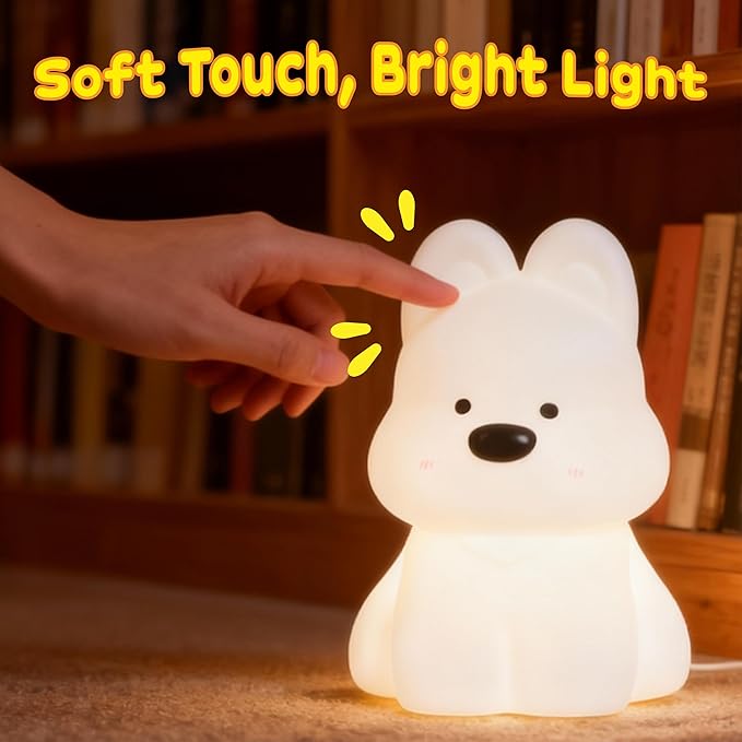 Dog Night Light, Touch Activated Pat Lamp with 7 Color Changing & Warm Light, Silicone Dog Light for Bedroom, Puppy Night Light Ambient Decor