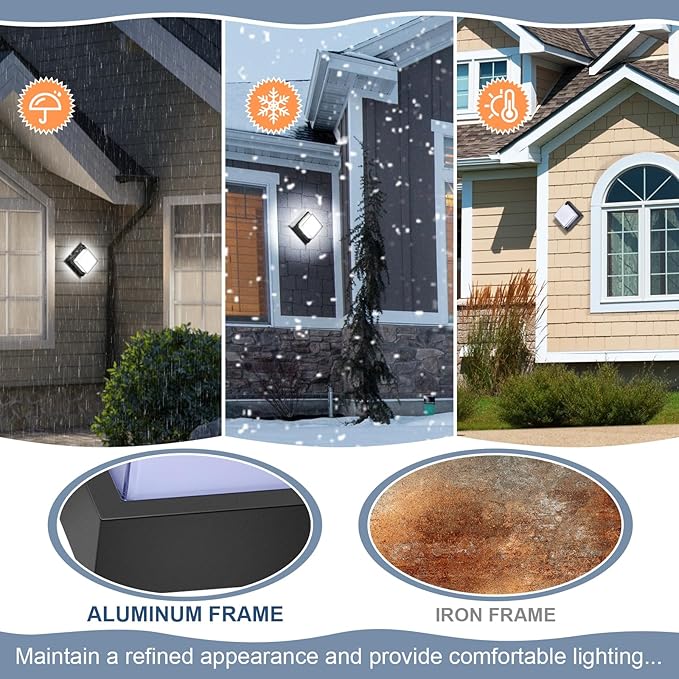 LED Porch Lights 12W 6500K Outdoor Wall Lighting Double-Layer Cover Aluminum Exterior Light Fixture IP65 Waterproof for Patio Stairway Garage Bedroom