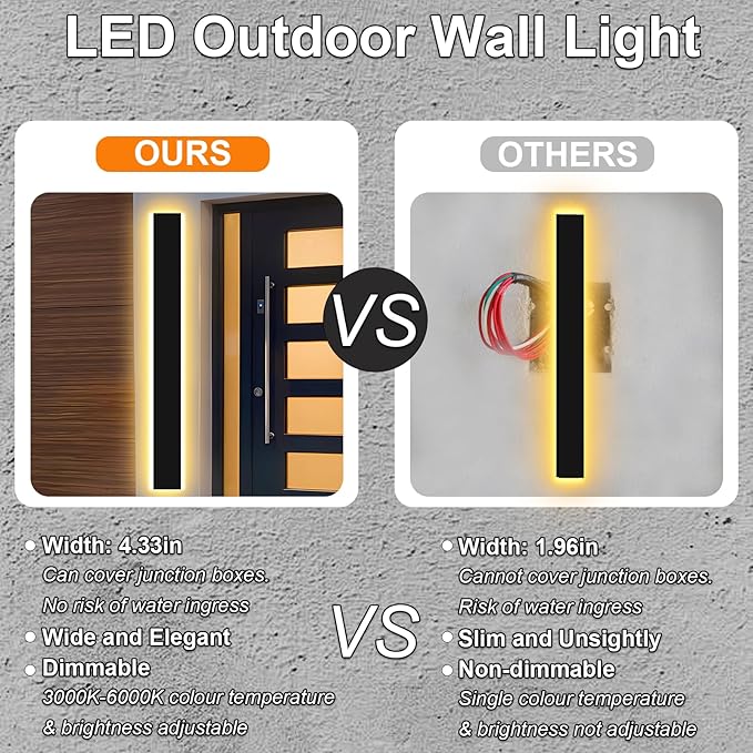 Picico Outdoor Wall Lights Exterior 31IN 2PC,4.33in Wide Dimmable Modern Outdoor Sconce Lighting Fixtures,Contemporary Porch Light,Long LED Outside Garage Lights for Front Door and Entrance