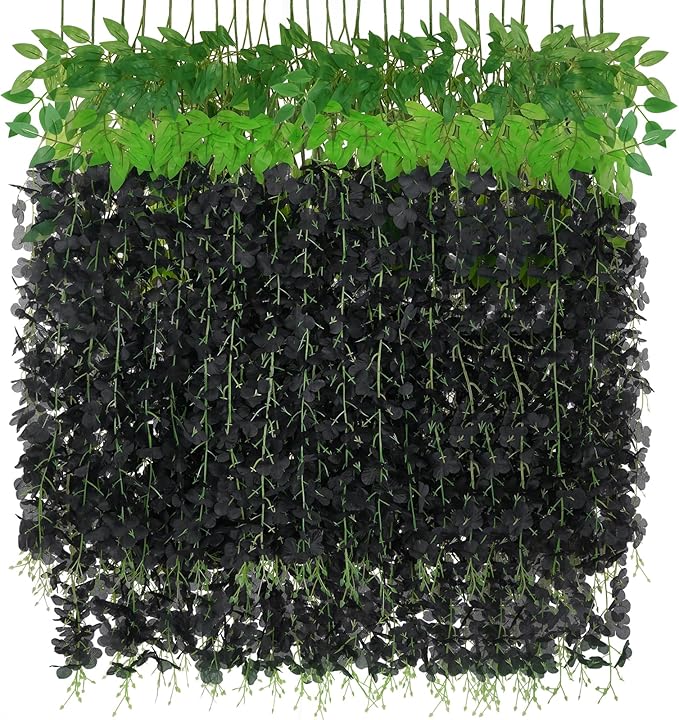 BLEUM CADE 36Pcs Black Fake Wisteria Hanging Flowers, 3.6Ft/Pcs Artificial Wisteria Garland, Hanging Flowers for Wedding Party Home Backdrop Wall Decoration