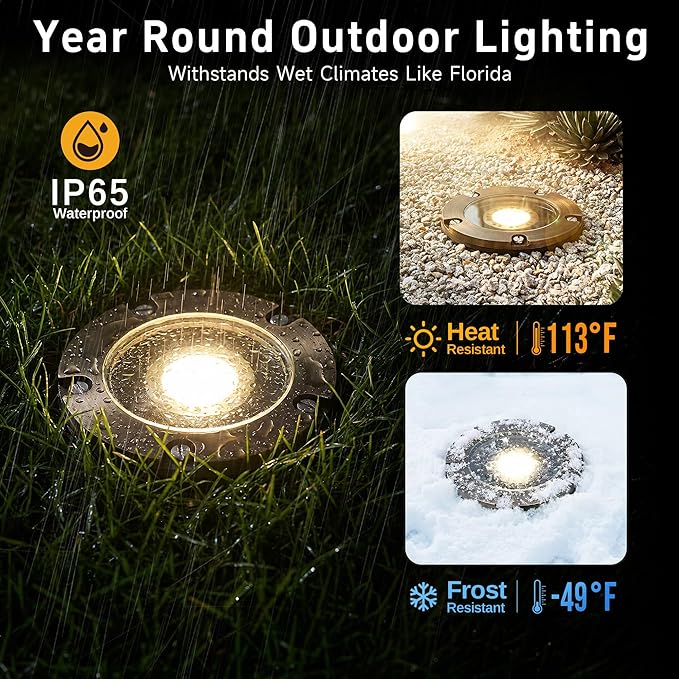 Gardenreet 12V Well Light - Brass Electric LED In-Ground Landscape Lighting, Ip65 Waterproof Low Voltage Fixture, Antique Bronze for Garden Walkway Patio Without MR16 Bulb