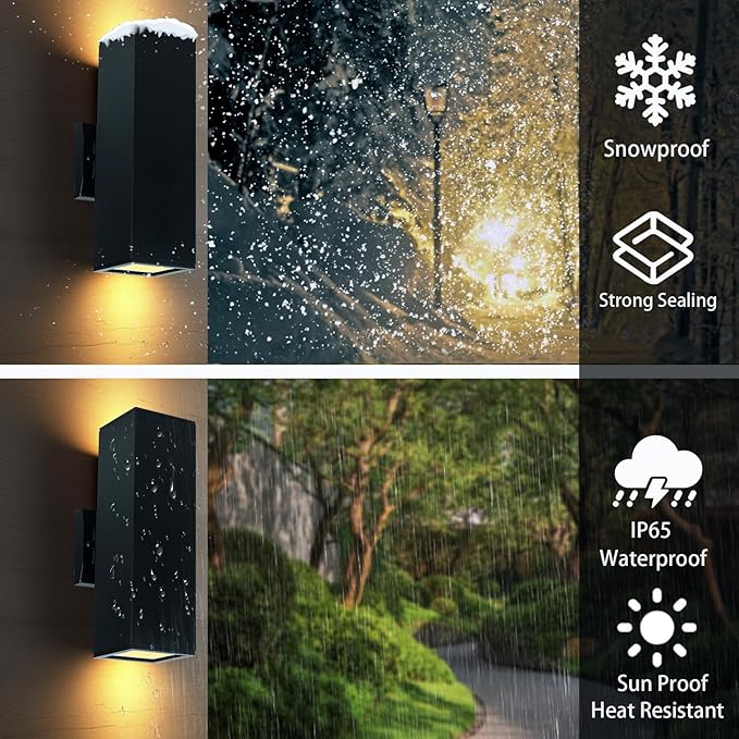 Up Down Outdoor Wall Lights, Dusk to Dawn Outdoor Lighting Fixtures Wall Mount, Matte Black Front Porch Light, Outdoor Wall Lantern for Patio, Garage, Front Door - ETL Listed