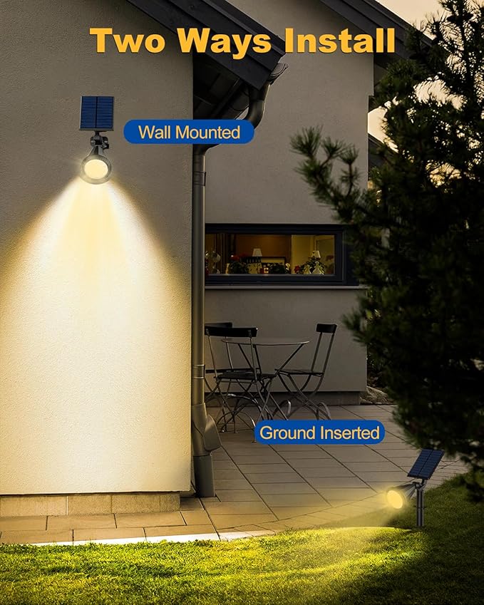 Solar Spot Lights Outdoor, 4 Pack Outdoor Solar Lights for Yard, 4 Lighting Mode Solar Landscape Spotlights with Auto On/Off, 2-in-1 Waterproof Wall Lights for Garden, Walkway (Warm White)