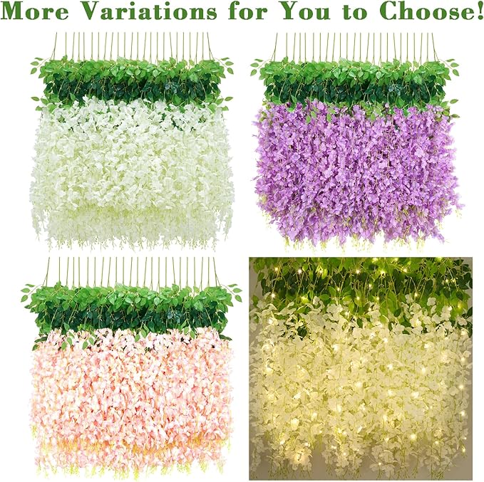 BLEUM CADE 10Pcs White & Purple Fake Wisteria Hanging Flowers, 3.6Ft/Pcs Artificial Wisteria Garland, Hanging Flowers for Wedding Party Home Backdrop Wall Decoration