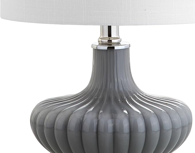 JONATHAN Y JYL1032A Kamille 18" Glass and Lucite LED Table Lamp Contemporary French Country Bedside Desk Nightstand Lamp for Bedroom Living Room Office College Bookcase LED Bulb Included, Gray