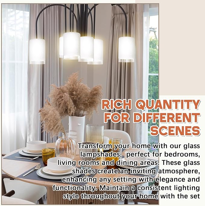 6 Pcs White Linen Frosted Glass Shade Replacements for Pendant Light Fixtures Glass Lamp Shade Cover, 1-5/8 Inch Fitter E26 Base, 4"w x 6"h, Replacement Lamp Globe for Chandelier Wall Sconce