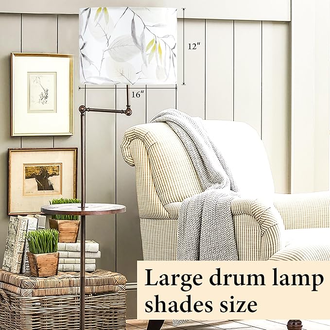 GO&SO 1 Pack Leaf Pattern Design Large Drum Lamp Shade Printed,1.65"Spider E27 Base,16" x16" x12",DIY Assembly with 3 Adapter(E14/E26/10mm),Ideal for Floor/Table Lamps/Pendant Lighting Replacement