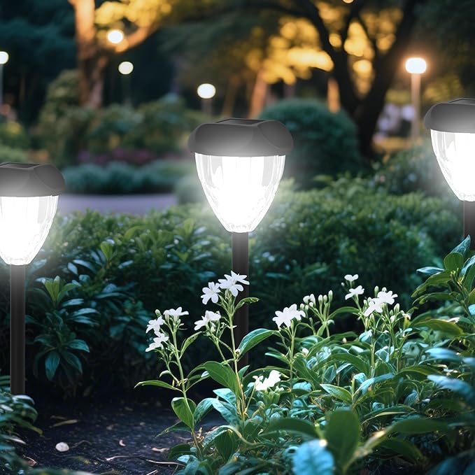 Ensenior 8-Pack Solar Lights Outdoor, 14.17" Auto ON/Off 6500K LED Solar Garden Lights for Pathway, Yard, Patio, Walkway, Planter, Waterproof, Energy-Efficient Landscape Lighting