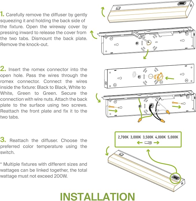 ASD 6 Pack 48 Inch Hardwired LED Under Cabinet Lights, On/Off & 5CCT Switch 2700K-5000K, 24W 2087LM CRI90+, Direct Wire Low Profile Linkable Fixture, Dimmable Under Counter Kitchen Lighting, White, UL