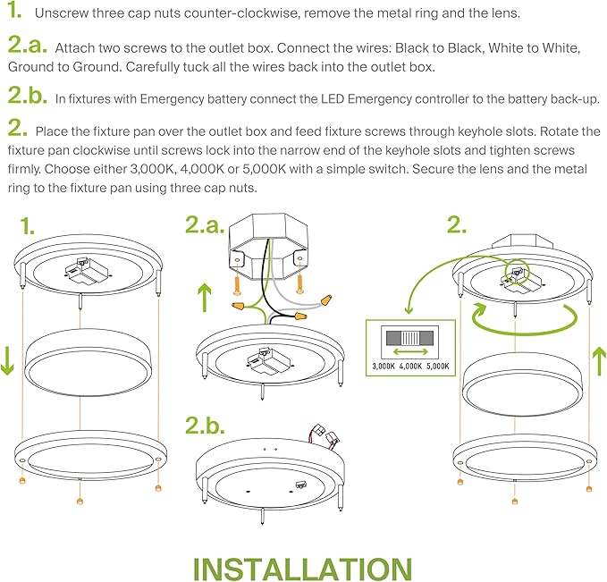 ASD LED 16" Round Flush Mount Lighting, Close to Ceiling Light Fixture | 3CCT, Dimmable, Energy Star, ETL Listed | 24W 1900LM 3000-5000K 120V | Low Profile Double Ring Lamp | Nickel, 2 Pack