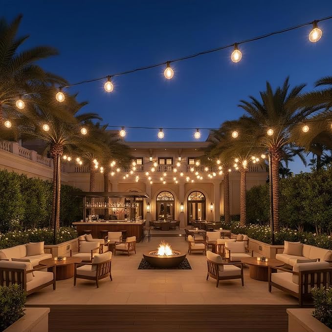 RTTY 150FT Outdoor String Lights Pro Set with 75 G40 Bulbs - The Starter System for House Outline Lighting, Full Pergola or Pool Coverage, and Restaurant to Hotel Terrace Ambiance