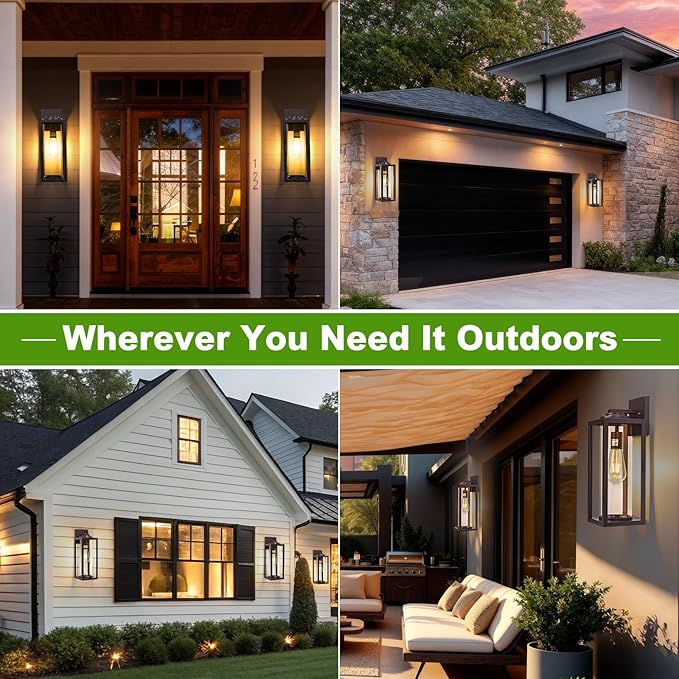 20inch Large Outdoor Wall Lights 2 Packs - Oil Rubbed Bronze Exterior Light Fixture with Clear Glass Shade, Waterproof Porch Lighting for House, Farmhouse Sconces Lantern for Front Door, Garage