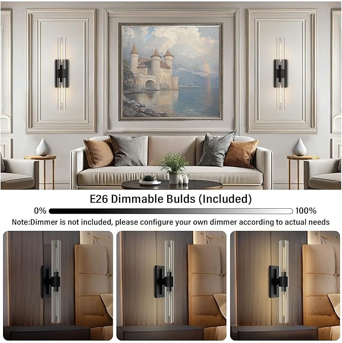 Black Wall Sconces Set of Two, Copper Wall Lights for Bathroom Vanity, 22.8" Modern Wall Sconces 2-Light, Indoor Wall Mounted Sconces for Bathroom Mirror, Bedroom, Living Room