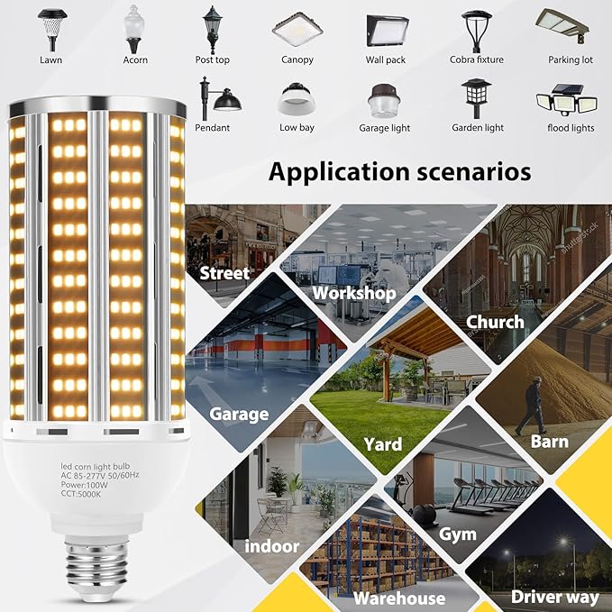 100W 2 pack LED Corn Light Bulb,Warm White 3000K(1000W Equivalent )Commercial Grade E26/E39 14200LM Medium Mogul Base LED Lamp,Large Area Lights For Outdoor Indoor Garage Warehouse Factory Bay Light