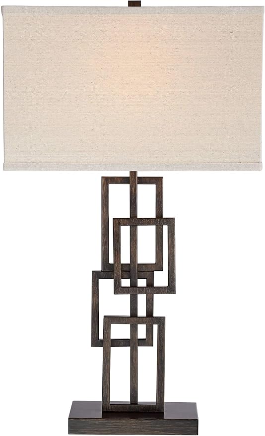 360 Lighting Kory Modern Industrial Table Lamp 26 1/2" High Dark Bronze Metal Sculptural Stacked Geometric Off White Linen Rectangular Shade for Bedroom Living Room House Home Bedside Office