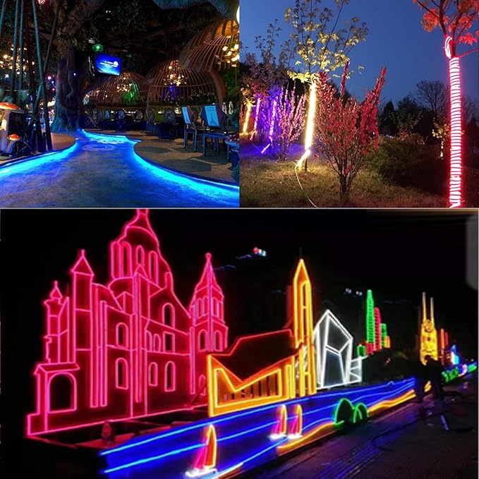 360° Neon Led Type AC 110-120V 360 Degree NEON LED Light Strip, Flexible/Waterproof/Dimmable/Multi-Modes LED Rope Light + Remote for Home/Garden/Building Decor (16.4ft/5m, Pink)