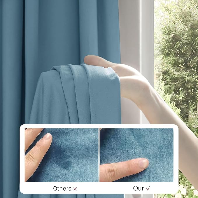 Beauoop Lake Blue Velvet Curtains 72 Inches Long 2 Panels for Bedroom Living Room Soft Luxury Room Darkening Thermal Insulated Soundproof Rod Pocket Window Treatments Drapes, 52X72 Set of 2