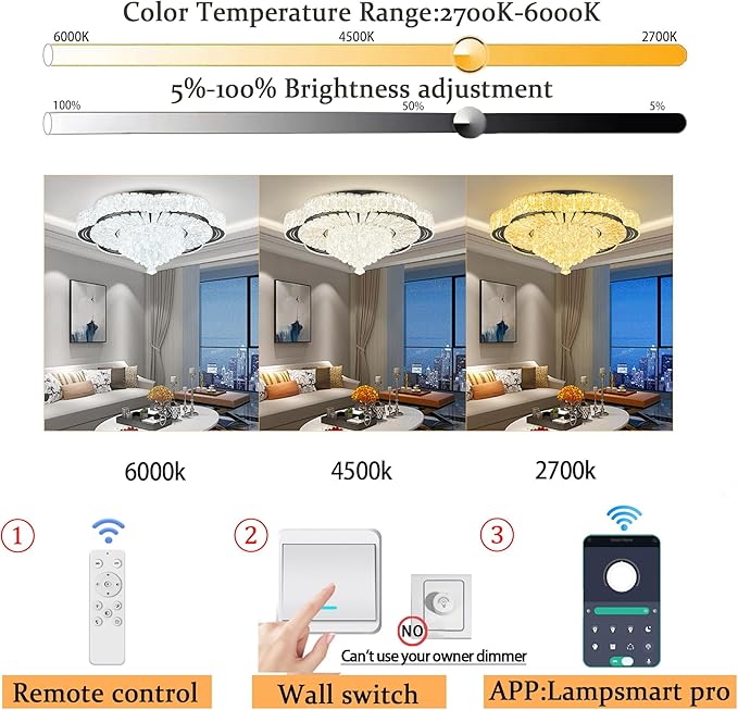 Modern Empire Crystal Chandelier Black 24inches Crystal Raindrop Ceiling Light for Living Room Bedroom LED Infinity Dimmable 3000-6000K