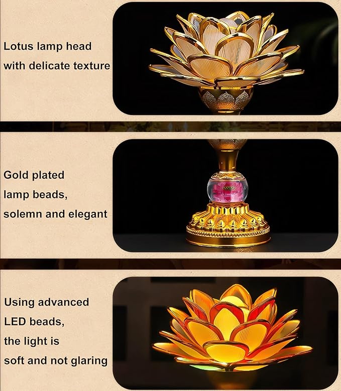 2 Pack Colorful LED Lotus Buddhist Lamp, Gradient Buddha Light for Worship, Prayer and Display, Low Power Consumption, Eco - Friendly Material for Buddha Occasions, Buddhist Supplies - Pink Gold
