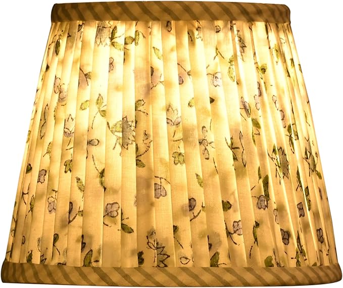 Ridhi Pleated Block Print Lamp Shade Powder Blue Floral Medium 4" Top x 6" Bottom x 5" High Spider with Harp and Finial Fitting