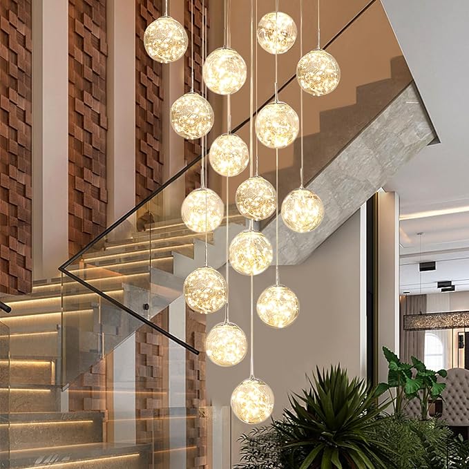 15-Light Foyer Chandeliers for High Ceilings LED Staircase Chandelier Large Chandeliers for High Ceilings, Entryway Modern Lighting Fixture Villas and Stairs, Adjustable Length 23" W x100 H,75W