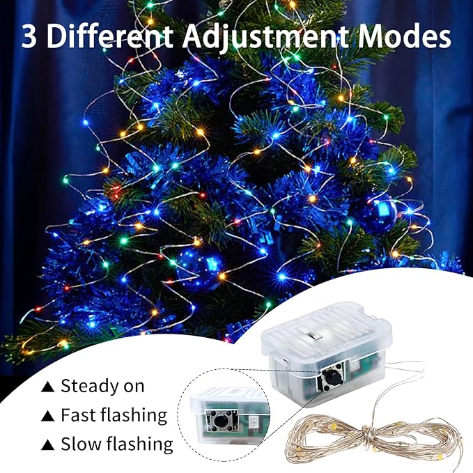 100 Pack Fairy Lights 7Ft 20 LED Twinkle String Lights Battery Operated Waterproof Firefly Starry for Mason Jar Party Wedding Christmas Valentines Day,Rainbow + Blue
