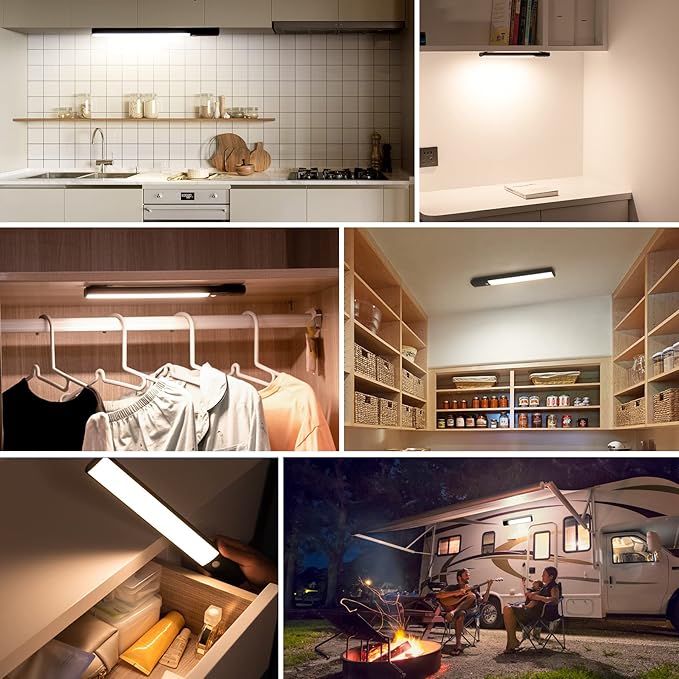 YELKO Under Cabinet Lighting, 100 LED Motion Sensor Closet Lights, 4200mAh Rechargeable Counter Lights Battery Operated, Dimmable Portable Bright nightlights for Kitchen Wardrobe Cupboard(Cool White)