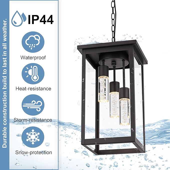 TODOLUZ LED 5 CCT 3-Light Large Outdoor Pendant Light Fixtures with Led Chips Height Adjustable, Porch Hanging Lighting in Oil Rubbed Bronze, Exterior Ceiling Lamp for Entrance Patio Garden