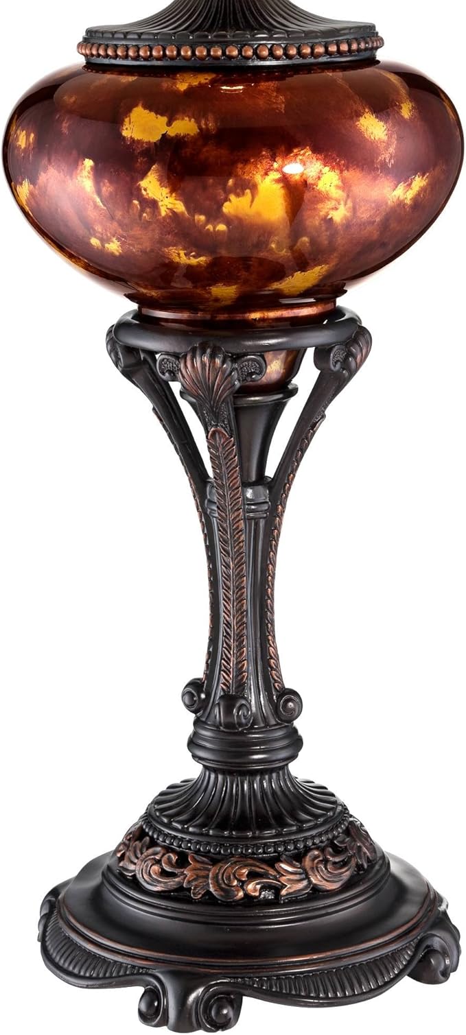 Barnes and Ivy Liam Traditional Style Table Lamp 38" Tall Warm Florentine Bronze Metal Urn Tortoise Shell Glass Bell Shade Decor for Living Room Bedroom House Bedside Home Entryway Dining