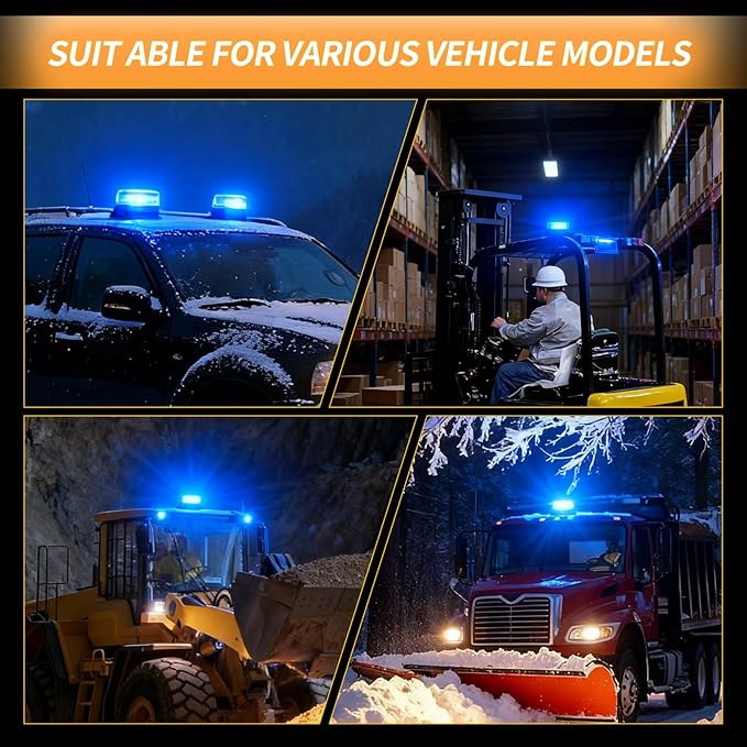 Round Roof Top Strobe Light - High Visibility 36 LED Strobe Light, Beacon Light with Magnetic & Rubber Base for Trucks, Construction Vehicles, Snow Plow & Emergency Vehicles (Blue)