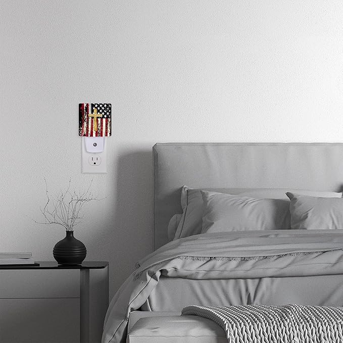 Night Light Plug into Wall,American Flag Cross Night Light with Dusk to Dawn Sensor Night Light for Kid Girls Boys Women Men Room Decor,Hallway,Kitchen,Bathroom,Nursery,Stairs
