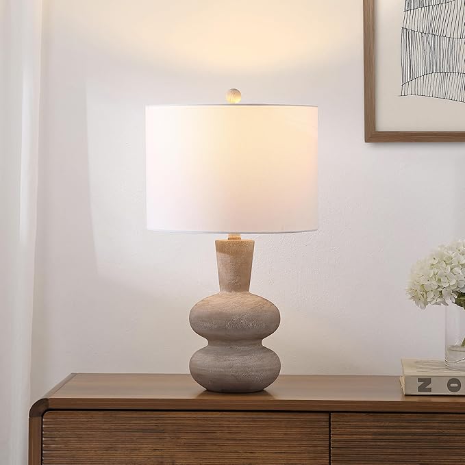 JONATHAN Y JYL5708A Matheo 24" Modern Minimalist Sculptural Oak-Grain Resin LED Table Lamp for Living Room, Family Room, Dining Room, Bedroom, Hallway, Office, Antique Brown