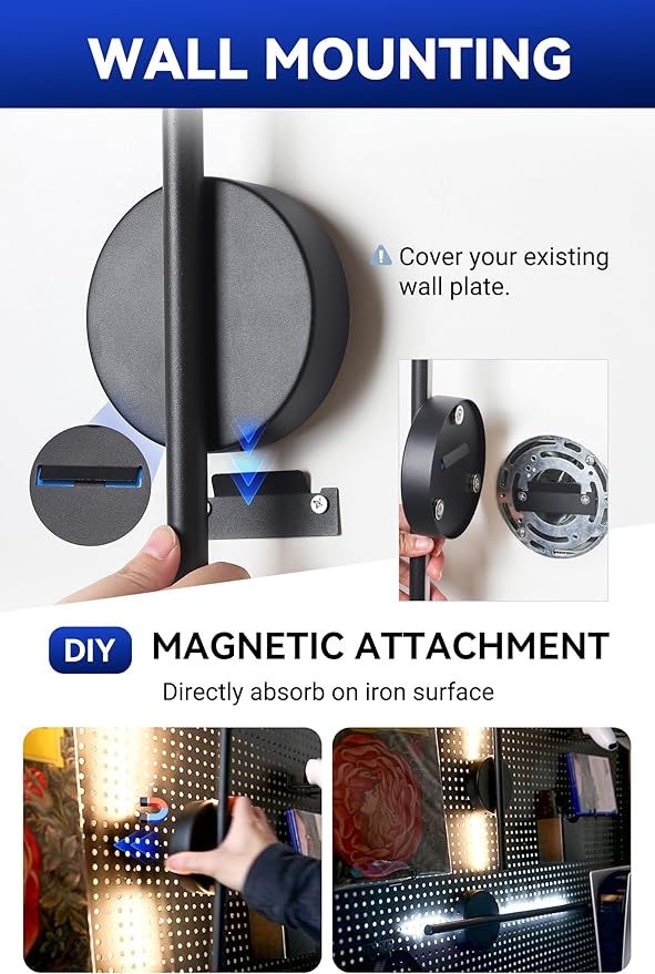 Battery Operated Wall Sconces Set of Two Rechargeable Wireless Wall Light with Remote Control Black 360° Rotate Magnetic Dimmable Cordless Wall Lamp for Living Room Bedroom Hallway 19.7 Inch