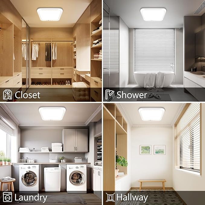Rechargeable Motion Sensor Ceiling Light with Remote, Wireless Shower Lights for Inside Shower, Battery Powered Closet Light Magnetic, LED Shower Light No Wiring for Bathroom, Shower, Closet, Porch