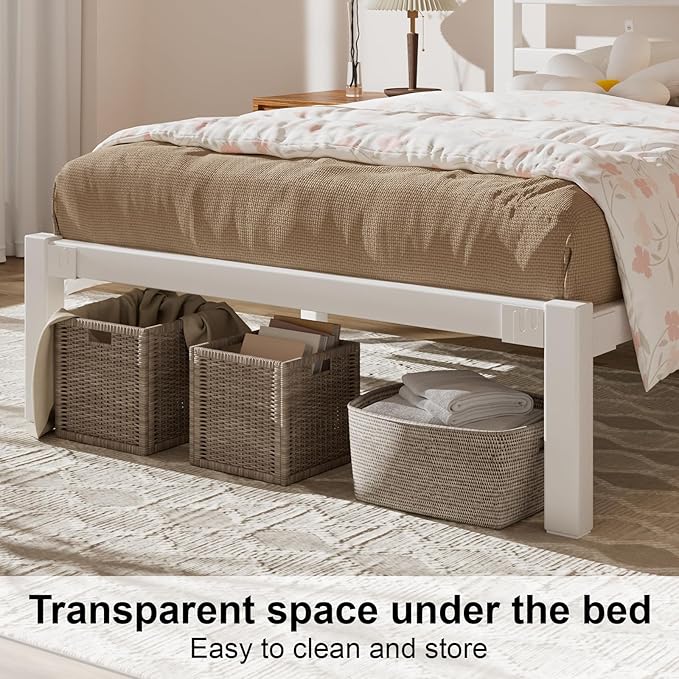 Twin Size Bed Frame, Metal Platform Bed Frame with Headboard, Mattress Foundation with Spacious Underbed Storage, No Box Spring Needed, Easy Assembly, White