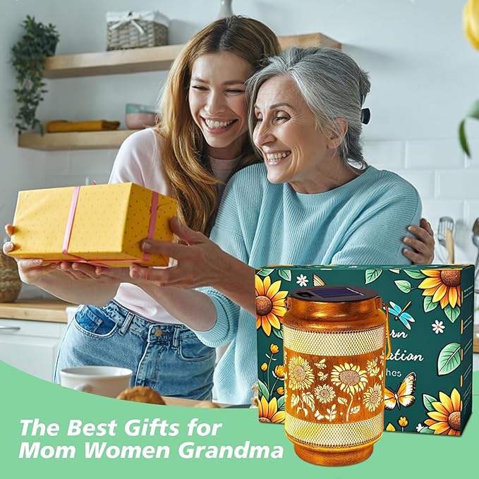 Sunflower Solar Lanterns Outdoor Waterproof Garden Decor, Birthday Gifts for Christmas Women Mom Grandma, Metal Sunflower Hanging Solar Lights for Outside Yard Patio Pathway Backyard Porch