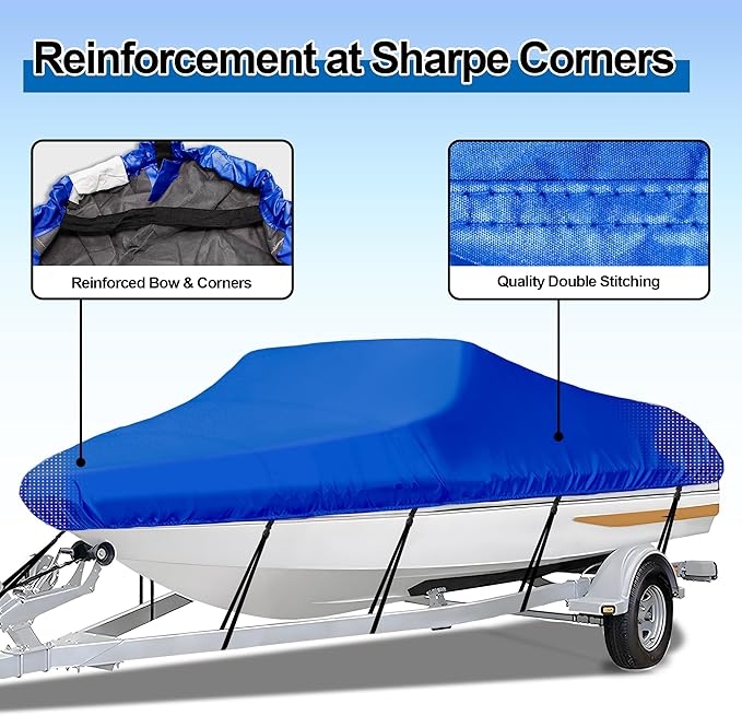 iCOVER Trailerable Boat Cover- 14'-16' Heavy Duty Waterproof Tarp Covers, Fits V-Hull, Fish&Ski, Pro-Style, Fishing, Runabout, Bass Boats, up to 14ft-16ft Long X 90" Wide