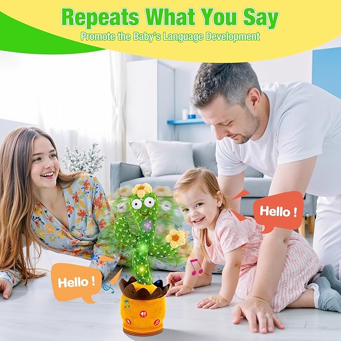 Ayeboovi Dancing Talking Cactus Baby Toy, Mimicking Recording Toy Repeats What You Say (Volume Adjustable Flowering Cactus)