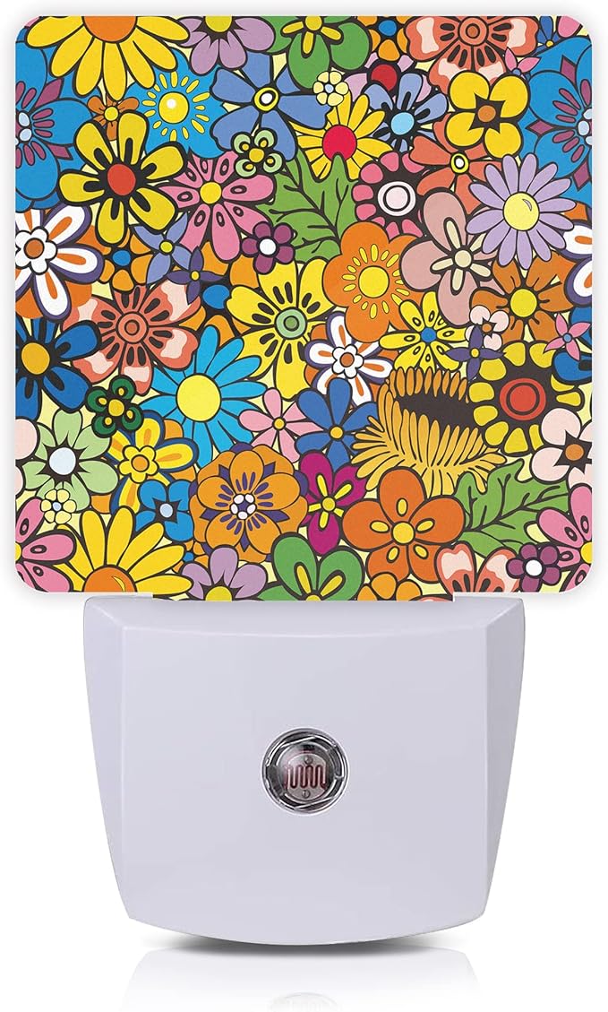 Hippies Flowers Night Light,Hippie Night Lights Plug into Wall 0.5W Sleep Friendly for Boys Girls Led Night Light Dusk to Dawn Sensor Nightlight for Stairway/Hallway/Bedroom