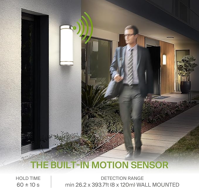 ASD 18 Inch LED Outdoor & Indoor Wall Mount Light Fixture with Motion Sensor - Black Wall Sconce Lighting - 20W 120-277V 3000K 4000K 5000K Adjustable Exterior Lights - Front Door & Patio - ETL