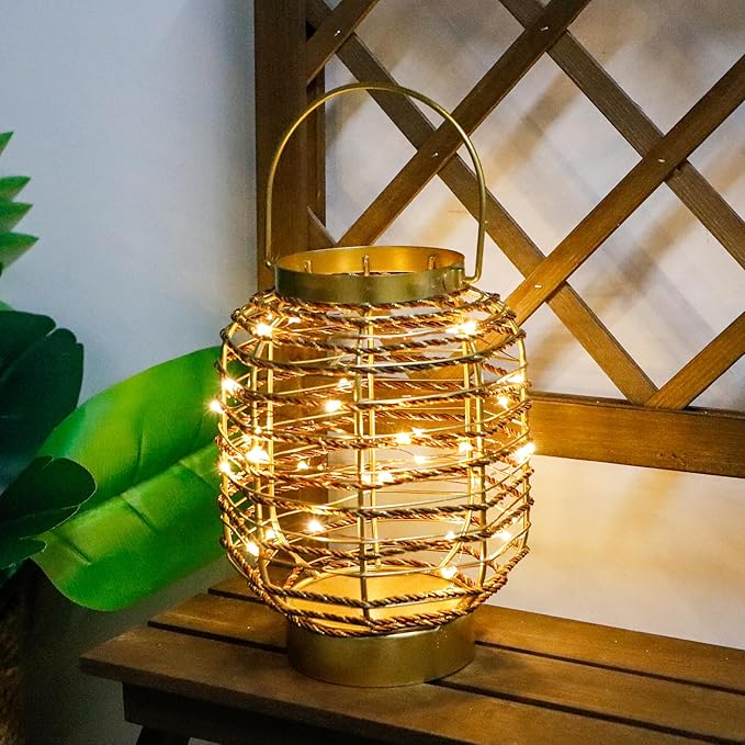 Battery Operated Table Lamp 7.7 "H Metal Cage LED Cordless Lamp with 6-Hour Timer, Vintage Decorative Fairy Lights Lantern for Indoor/Outdoor Bedrooms Weddings Parties Patio Events