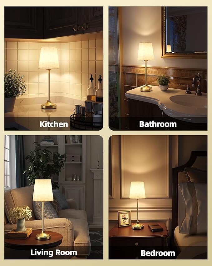 EZVALO Wireless Lamp, 2-Pack, 8000mAh, Ambient Light, Touch Control, Dimmable, 2700K, Portable, LED, Wireless, Cordless, Battery Operated, Desk Lamp, Kitchen Lamp, Fabric Shade, for Dining Room